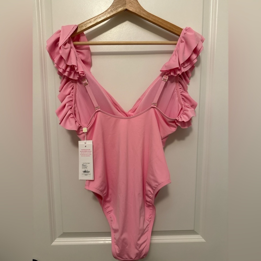 Lilly Pulitzer Steviekate One-Piece Swimsuit Conch Shell Pink Ruffle Sz 10 NWT - Picture 3 of 8
